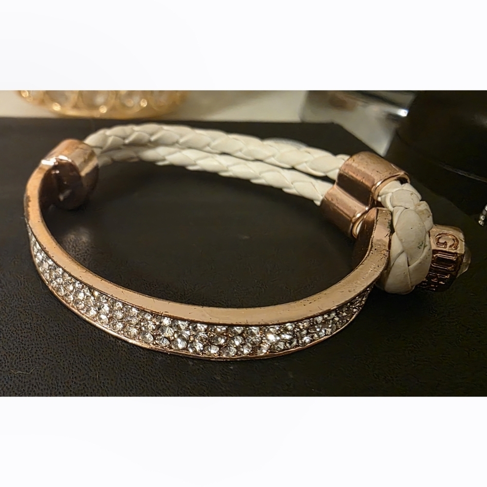 Guess Rose Gold and White Braided Bracelet